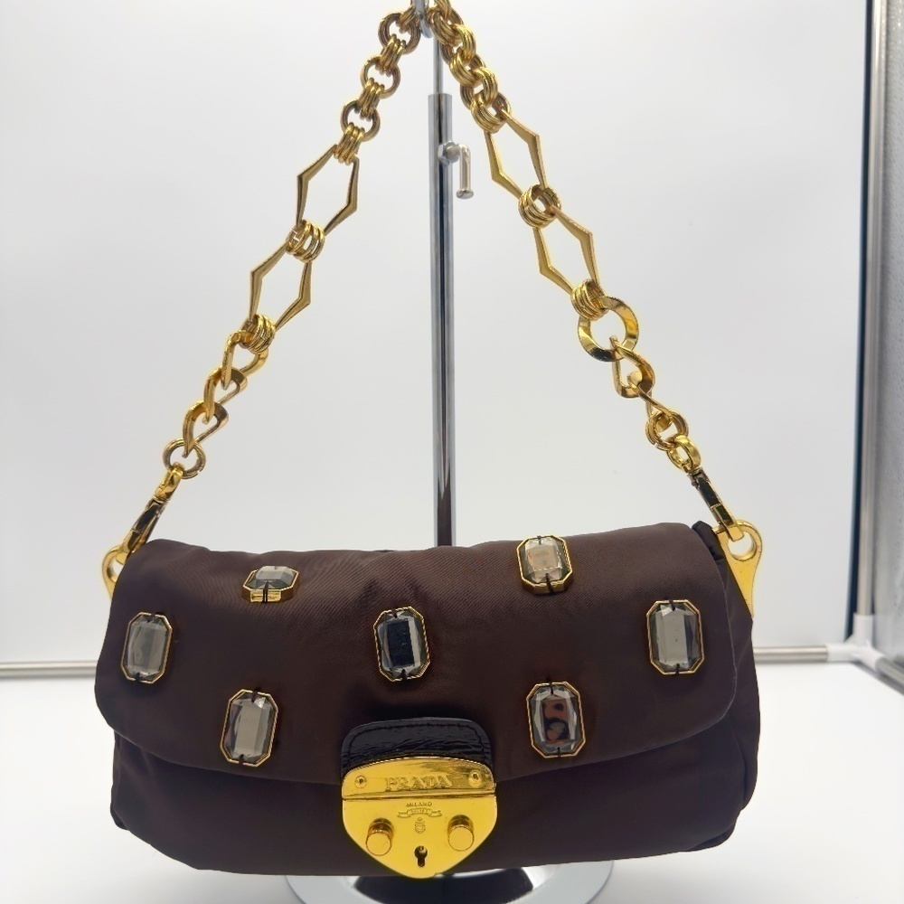 Prada Tessuto Nylon Shoulder Bag Clutch Pietre Jeweled